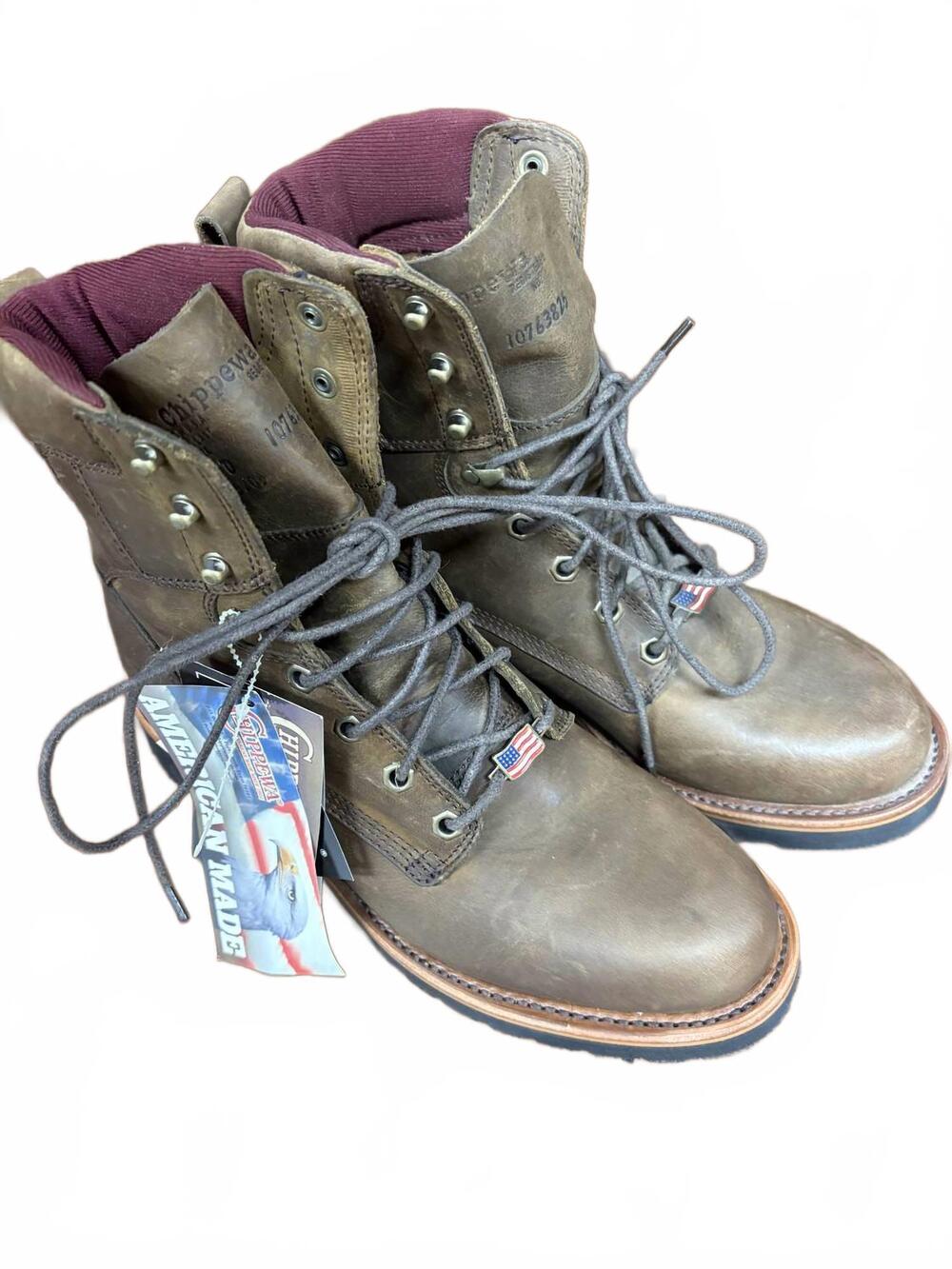 NEW CHIPPEWA men's leather lace-up work boots in bay apache